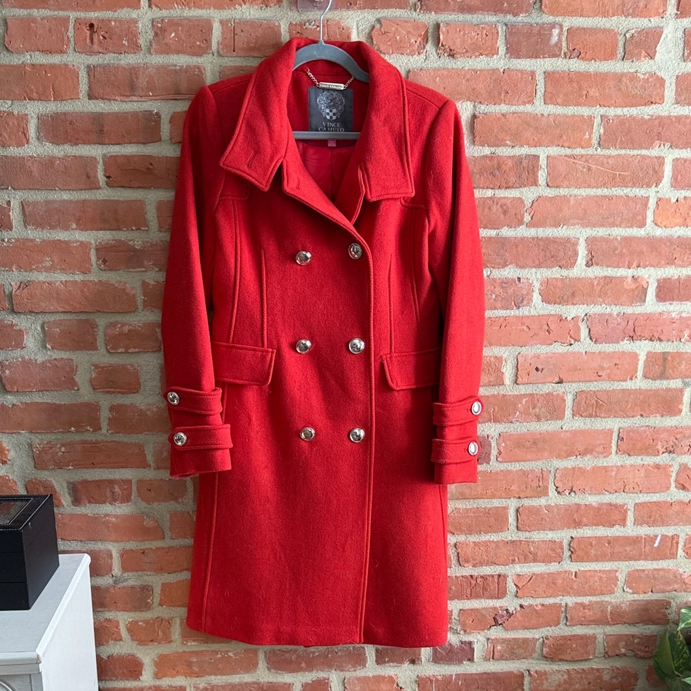 Vince Camuto Red Double-Breasted Pea Coat